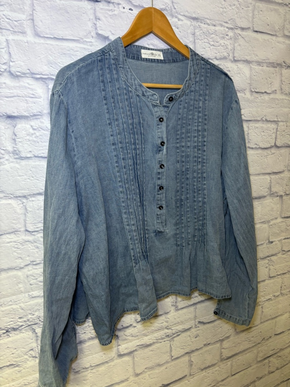 NATURAL LIFE Relaxed Fit Chambray Popover Blouse Top Bobo Size XL - Picture 5 of 10